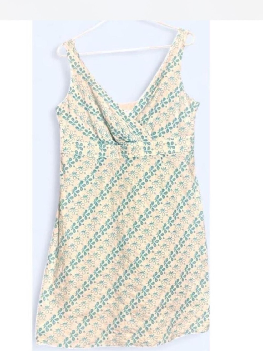Vineyard Vines Cream Dress with Teal Floral Diagonal Print, Size -14
